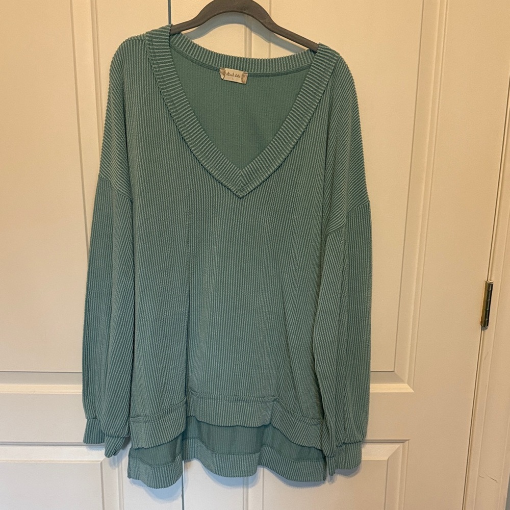 Altar'd State Blue Ribbed Knit Top